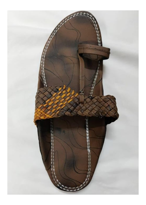 Men’s Brown Kolhapuri Chappal – Genuine Leather Ethnic Slippers for Men