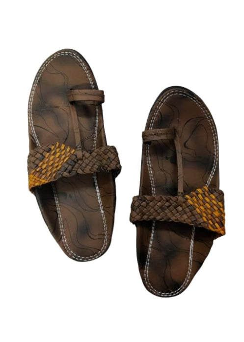 Men’s Brown Kolhapuri Chappal – Genuine Leather Ethnic Slippers for Men