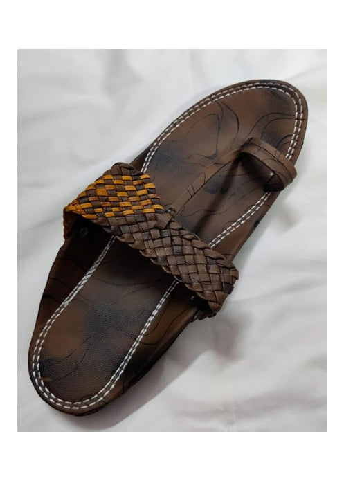 Men’s Brown Kolhapuri Chappal – Genuine Leather Ethnic Slippers for Men