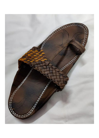 Men’s Brown Kolhapuri Chappal – Genuine Leather Ethnic Slippers for Men